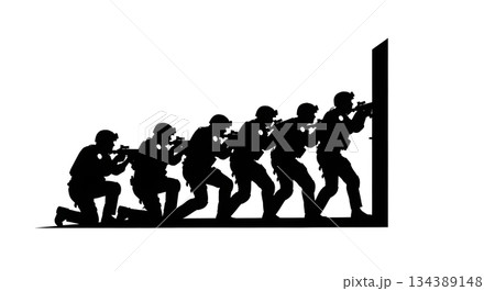 Police Team Stacked on Door Silhouette Set 134389148