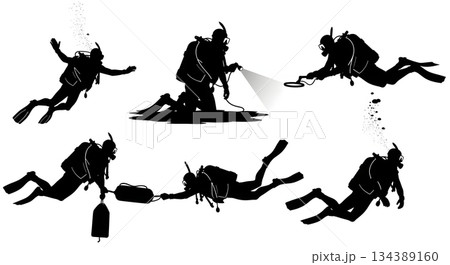Police Diver Search and Rescue Silhouette Collection Police Diver Search and Rescue Silhouette Collection 134389160