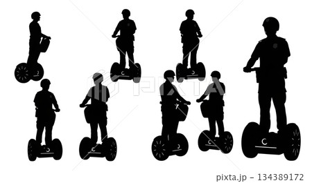 Modern Patrol Officer on Segway Silhouettes Modern Patrol Officer on Segway Silhouettes 134389172