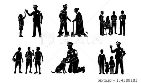 Friendly Community Police Officer Silhouettesのイラスト素材 [134389183] - PIXTA