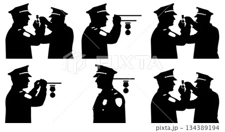 Police Officer Receiving Medal Silhouette Set 134389194
