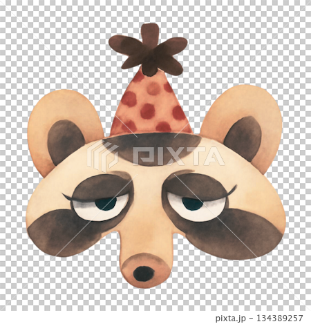 Watercolor Christmas raccoon mask. Christmas, New year concept. Hand drawn illustration Watercolor Christmas raccoon mask. Christmas, New year concept. Hand drawn illustration 134389257