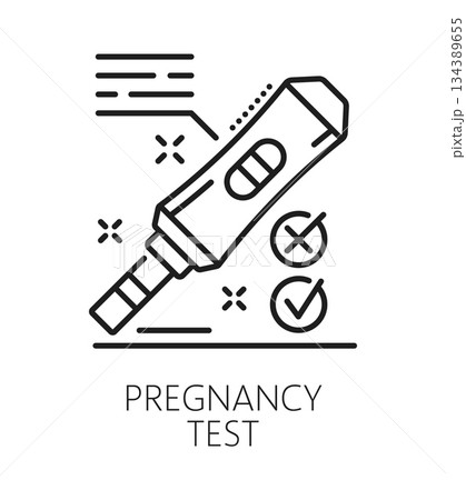 Pregnancy test, gynecology medicine line icon or sign. Pregnancy test and woman fertility linear symbol, gynecology medicine vector icon. Woman reproductive health medicine outline pictogram 134389655