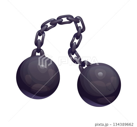 Corsair pirate cartoon cannon chain shot weapon computer game icon. Corsair antique weapon game object, medieval naval cannonball gaming vector icon. Pirate fighting and boarding accessory arcade icon 134389662