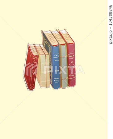 縦に立てて並んだ西洋風の本 134389846