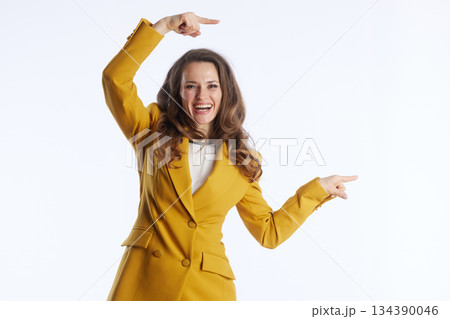 Enthusiastic Woman Announcing New Opportunity Enthusiastic Woman Announcing New Opportunity 134390046