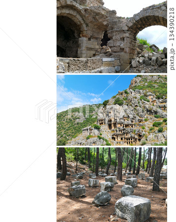 Ancient Roman and Lycian Ruins Collage in Antalya, Turkey 134390218