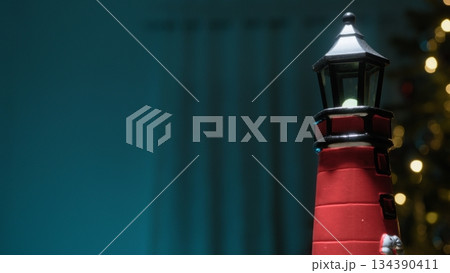 Rotating Christmas Lighthouse With Copy Space Background 134390411