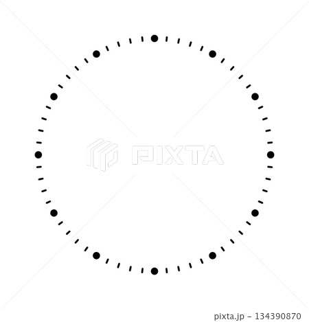 Mechanical clock face, bezel. Watch dial with minute and hour marks. Timer or stopwatch element. Blank measuring circle scale with divisions. Vector illustration 134390870