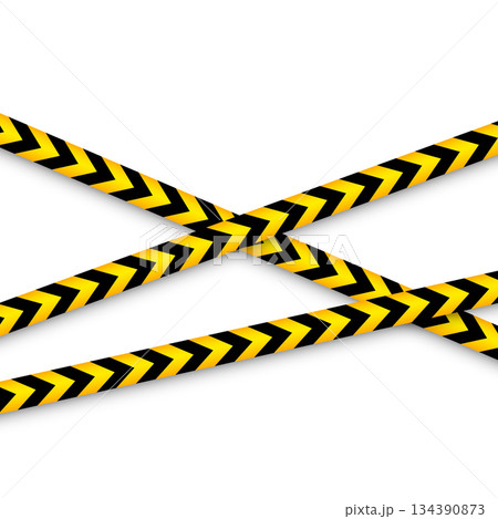 Barricade construction tape. Colorful police warning line, brightly colored danger or hazard stripe, ribbon. Restricted area, zone. Attention symbol. Vector illustration Barricade construction tape. Colorful police warning line, brightly colored danger or hazard stripe, ribbon. Restricted area, zone. Attention symbol. Vector illustration 134390873
