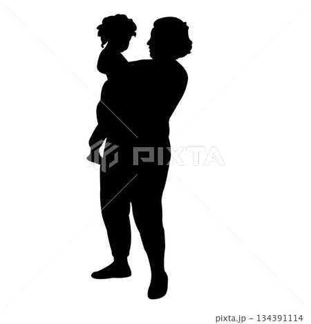 a woman and baby together, silhouette vector a woman and baby together, silhouette vector 134391114
