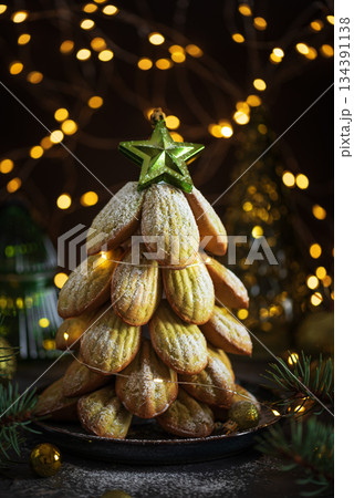 Madeleine Cookie Christmas Tree with Holiday Decor and Lights 134391138
