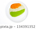 Tricolor chutney spread on a white plate, South Indian food concept 134391352
