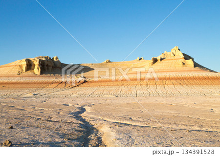 Kyzylkup area landscape, Mangystau desert. Rock strata formations 134391528