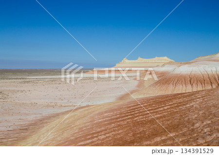 Kyzylkup rock strata landscape, Mangystau desert, Kazakhstan 134391529