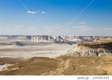 Bozzhira valley aerial view, Mangystau region, Kazakhstan 134391545