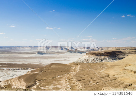 Bozzhira valley aerial view, Mangystau region, Kazakhstan 134391546