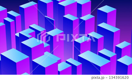 Abstract 3d cubes rectangles blue gradient in the form of a big city with skyscrapers abstract background 134391620