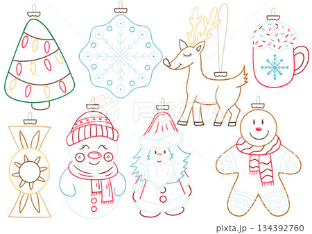 Christmas tree decorations, Christmas ornaments. Set of illustrations 134392760