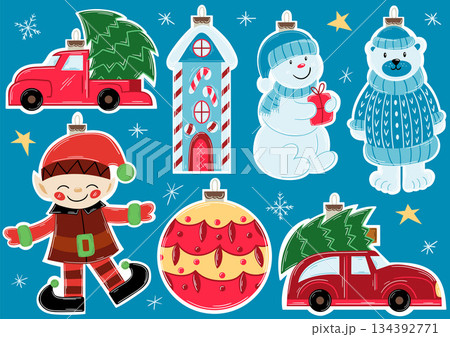 Christmas tree decorations, Christmas ornaments. Set of illustrations 134392771