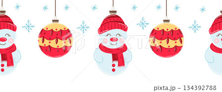 Christmas flat seamless border. New Year illustration Christmas flat seamless border. New Year illustration 134392788