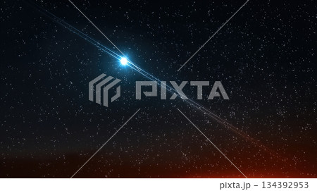 Glowing Comet Illuminates a Clear Black Sky With Its Bright Trail in the Night 134392953