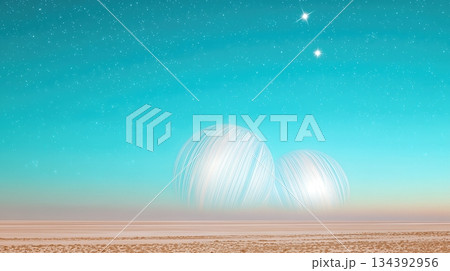 Planetary Alignment Shines Brightly Above a Vast, Empty Field During Twilight Hours 134392956