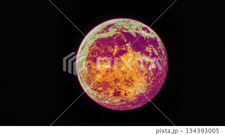 Unique Black Moon Glowing With Saturated Colors in a Cosmic Setting at Night 134393005