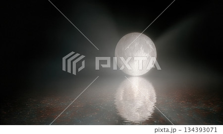 Moon Water Reflects a Bright Moon Under a Starry Sky at Night Over a Tranquil Lake 134393071