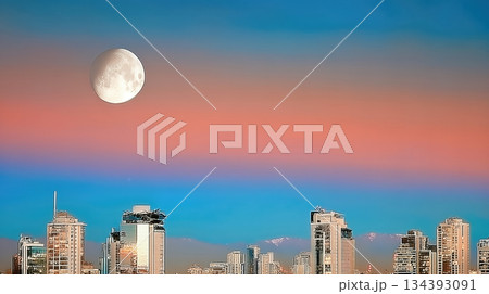 Rising Moon Illuminates a Quiet City Skyline During the Tranquil Evening of Lunar New Year Rising Moon Illuminates a Quiet City Skyline During the Tranquil Evening of Lunar New Year 134393091