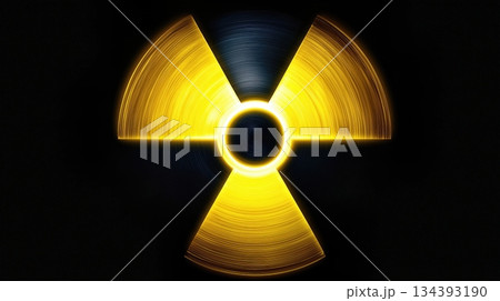 Bright Yellow Radioactive Symbol on a Dark Background Representing Energy and Caution in Design 134393190