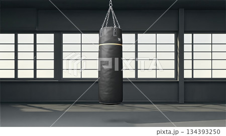 Heavy Bag Hangs in Quiet Boxing Gym During Early Morning Hours With Soft Shadows Heavy Bag Hangs in Quiet Boxing Gym During Early Morning Hours With Soft Shadows 134393250