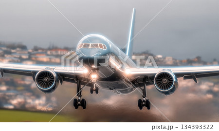 Intricate Details of a Plane Taking off in the Early Morning Light 134393322