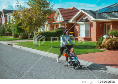 Enjoying a Joyful and Relaxing Stroll Through a Peaceful Residential Neighborhood Setting Enjoying a Joyful and Relaxing Stroll Through a Peaceful Residential Neighborhood Setting 134393630