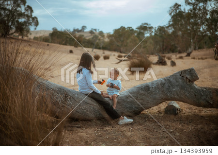 A Mother and a Child Sharing Beautiful Moments in Natures Serenity 134393959