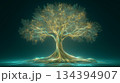 金色のワイヤーで描く生命の樹　未来的デジタルアート 134394907
