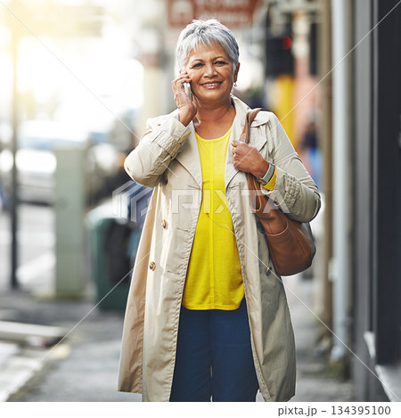 Phone call, city and portrait of senior woman on cellphone discussion, communication or chat to smartphone user. Urban travel, connectivity and elderly person talking, walking commute or consulting Phone call, city and portrait of senior woman on cellphone discussion, communication or chat to smartphone user. Urban travel, connectivity and elderly person talking, walking commute or consulting 134395100