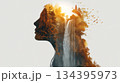 秋色と滝の二重露光　変化と再生を表現した女性の横顔アート 134395973