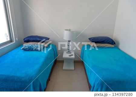 Serene Double Bedroom with Modern Bedside Lamp Serene Double Bedroom with Modern Bedside Lamp 134397280