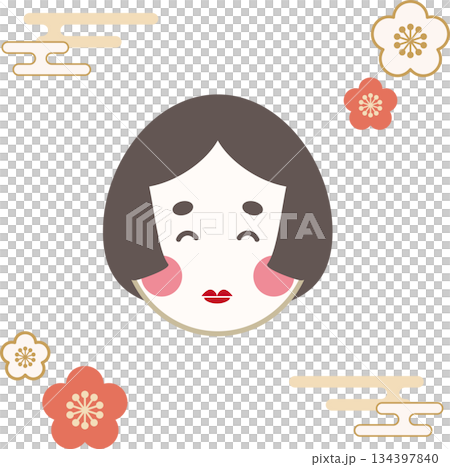 可用於節分和春季的御福、梅花和薄霧圖案插圖素材 134397840