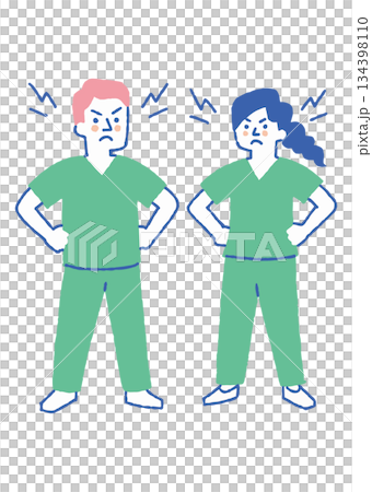 Angry medical workers male and female_color 134398110