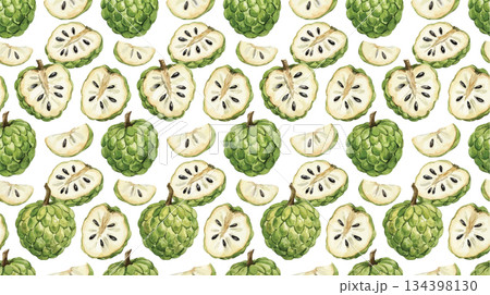 seamless pattern of custard apple 134398130