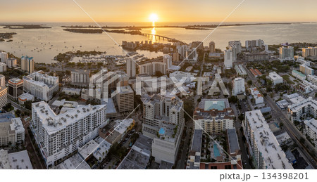 Sarasota, Florida at sunset. USA travel destination. American city downtown architecture with high-rise office buildings. Real estate development in Florida Sarasota, Florida at sunset. USA travel destination. American city downtown architecture with high-rise office buildings. Real estate development in Florida 134398201