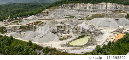 Sand open-pit mining quarry with processing plant for crushed stone. Extracting of natural resources for construction industry 134398202
