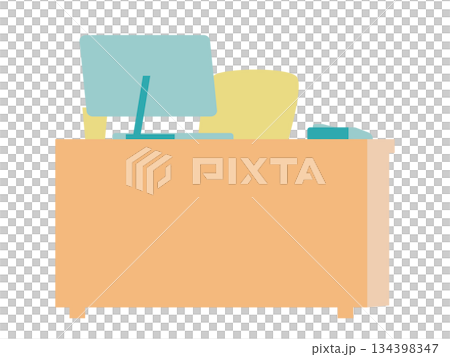 Office desk with mug | Workspace background with computer Office desk with mug | Workspace background with computer 134398347