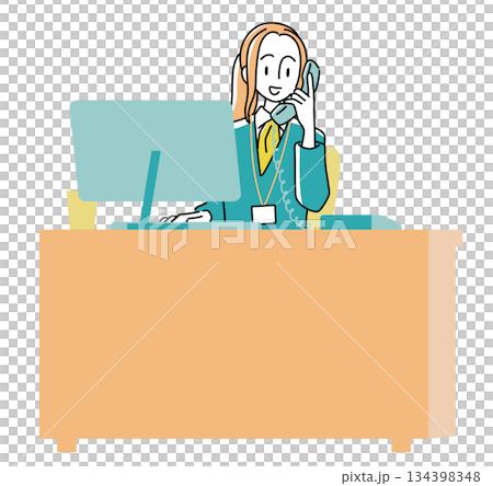 Female operator answering the phone (1 person, 20s, upper body) | Office desk business illustration Female operator answering the phone (1 person, 20s, upper body) | Office desk business illustration 134398348