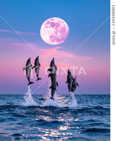 海面に飛ぶイルカ 134398903