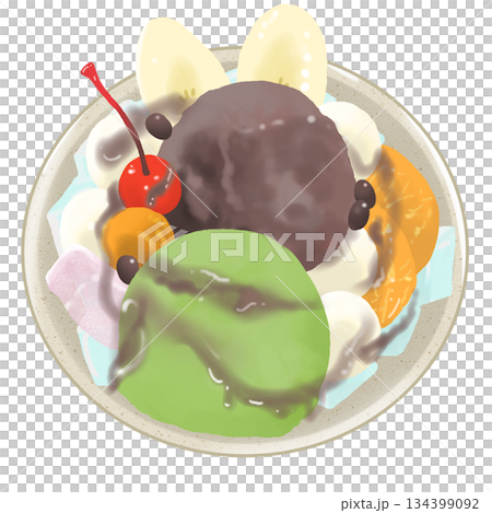 蜜がかかった抹茶白玉クリームあんみつ 蜜がかかった抹茶白玉クリームあんみつ 134399092