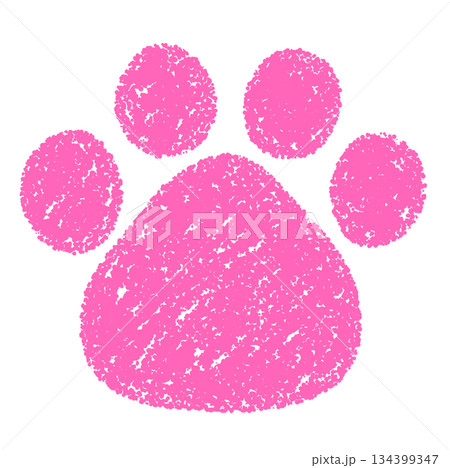 クレヨン素材　手描きの肉球の足跡のイラスト　犬　猫 134399347