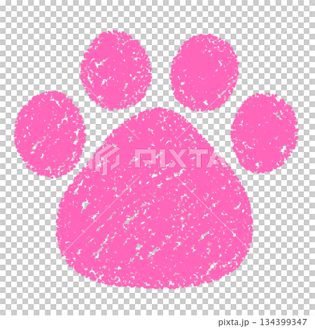 クレヨン素材　手描きの肉球の足跡のイラスト　犬　猫 134399347